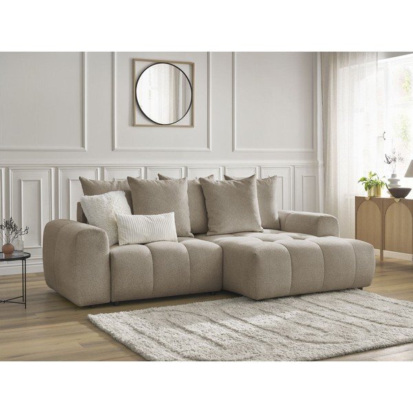 Бежов шенилов  разтегателен ъглов диван с място за съхранение (десен ъгъл) Roxelane – Bobochic Paris-image-3