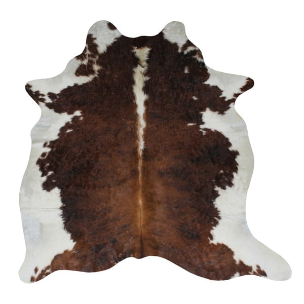 Hnědo-bílý koberec z hovězí kůže, 210 x 185 cm