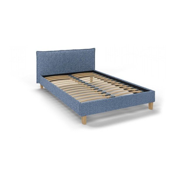 Синьо тапицирано двойно легло с решетка 140x200 cm Tina - Ropez