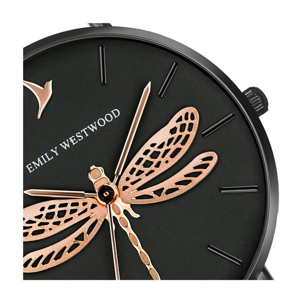 Дамски часовник с каишка от естествена кожа в черно Fly - Emily Westwood-image-3