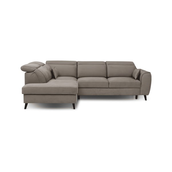 Бежов кадифен разтегателен ъглов диван с място за съхранение (ляв ъгъл L форма) Noble – ELTAP