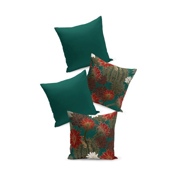 Комплект от 4 зелени/червени калъфки за възглавници Kate Louise Tropical, 45 x 45 cm