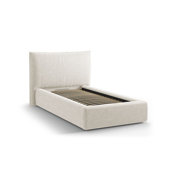 Кремаво единично легло 90x200 cm тапицирано с място за съхранение с включена подматрачна рамка Kaelle – Micadoni -image-2