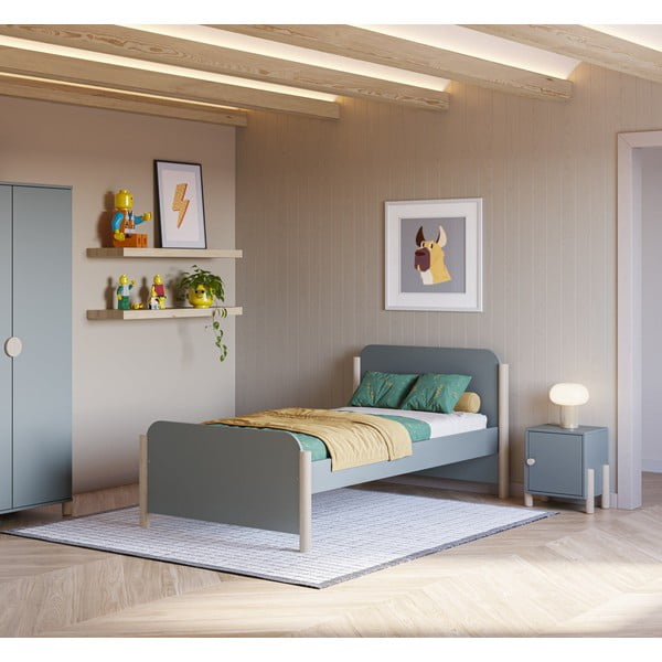 Детско нощно шкафче сиво-зелено от масивен бор Enola – Marckeric-image-1