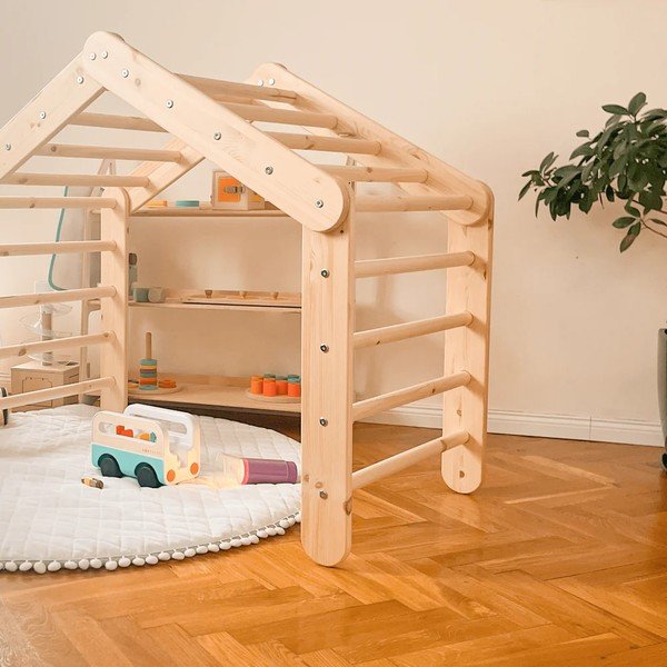 Пиклер триъгълник от масивен бор в естествен цвят 112x61x94 cm Montessori – Meowbaby-image-1