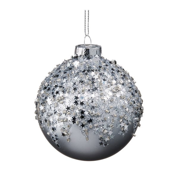 Коледен висящ орнамент от стъкло със сребърни звезди , ⌀ 8 см - Butlers