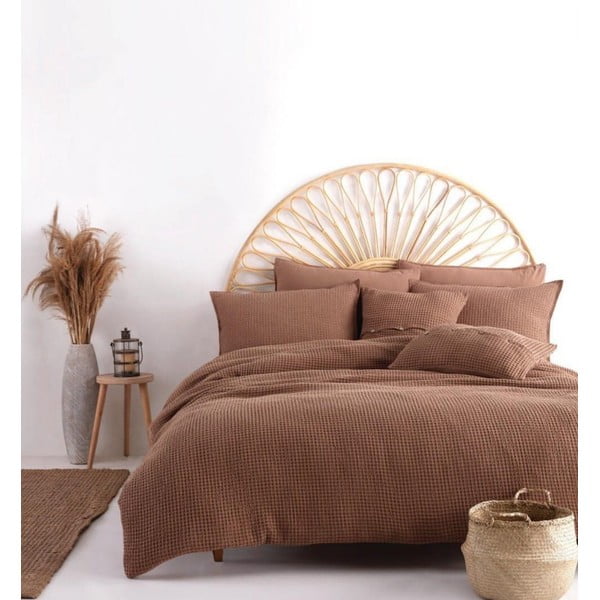 Кафяво единично  спално бельо от памук Renforcé 140x200 cm Waffle Striped – Mila Home Luxury-image-2