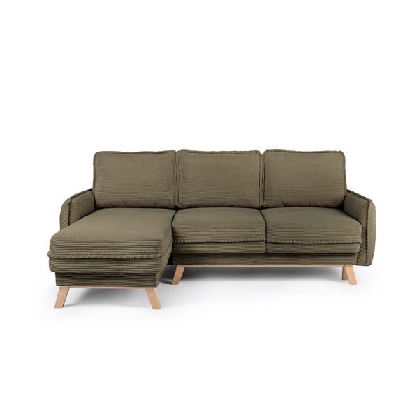Зелен сгъваем ъглов диван от рипсено кадифе (променлив) Tori – Bonami Selection