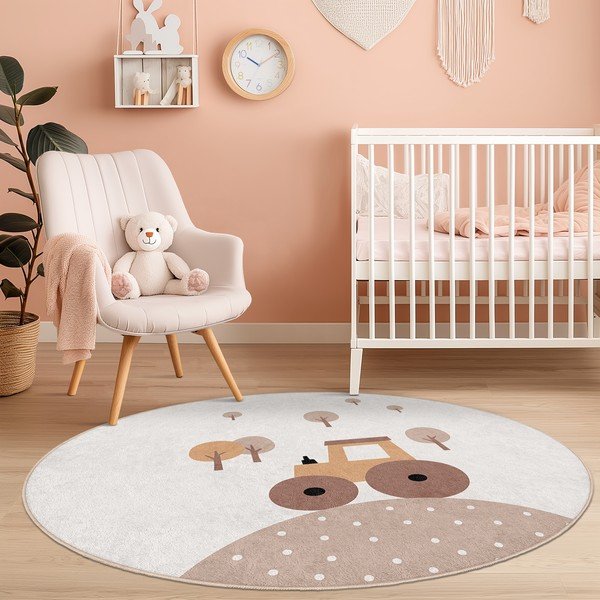 Бежов детски килим подходящ за пране ø120 cm Tractor World – Mila Home-image-3