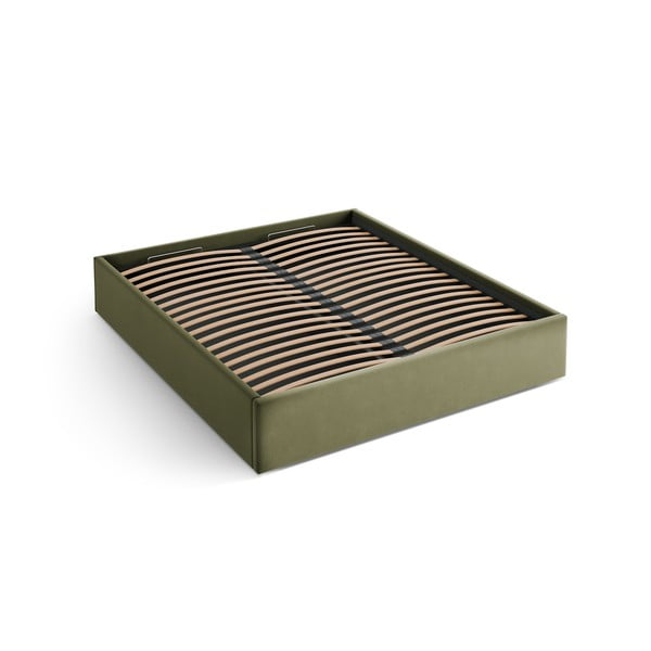 Зелено двойно легло 180x200 cm тапицирано с място за съхранение/без табла с включена подматрачна рамка Susan – Micadoni 