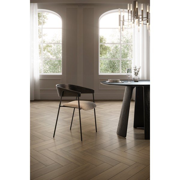 Черни/бежови тапицирани трапезни столове в комплект с подлакътници 2 бр. Cora – MOME-image-1