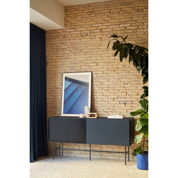 Нисък скрин с плъзгащи се врати в черно и антрацит 180x91 cm Nube - Teulat-image-1