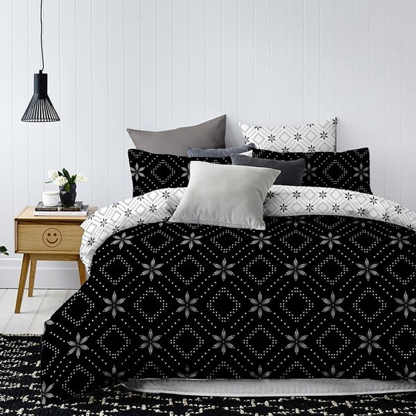 Черно-бял двустранен чаршаф за единично легло от микрофибър Hypnosis Snowy Night, 200 x 160 cm - DecoKing