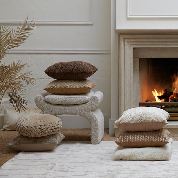 Кремава табуретка от плат букле Nafya – Light & Living-image-2