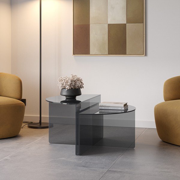 Сиви стъклени кръгли масички за кафе в комплект 2 бр. ø 80 cm Velta – MOME-image-1