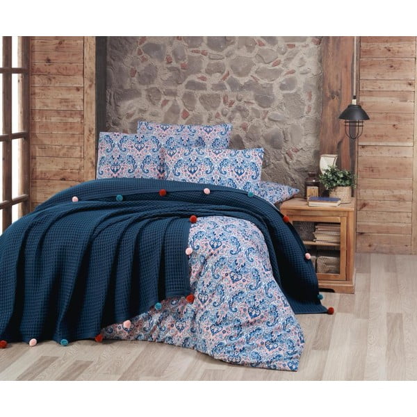 Тъмносиня памучна покривка за двойно легло 200x240 cm - Mila Home