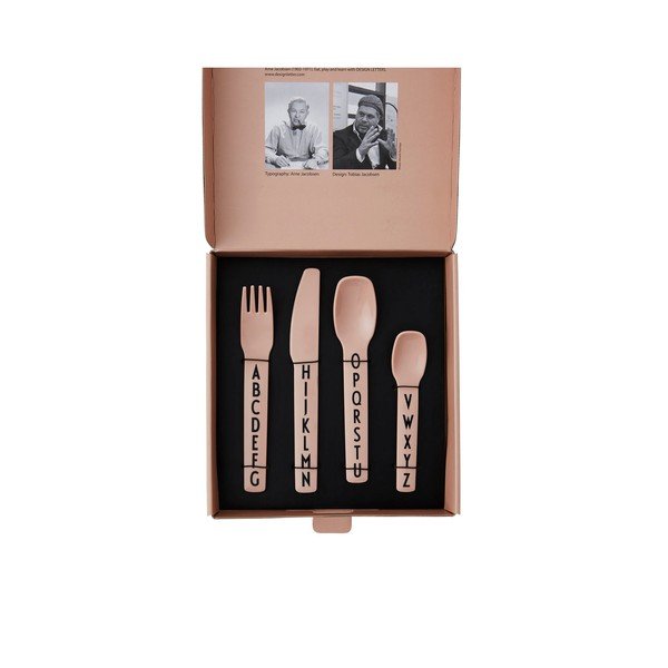 Комплект розови детски прибори за хранене от 4 части - Design Letters-image-3