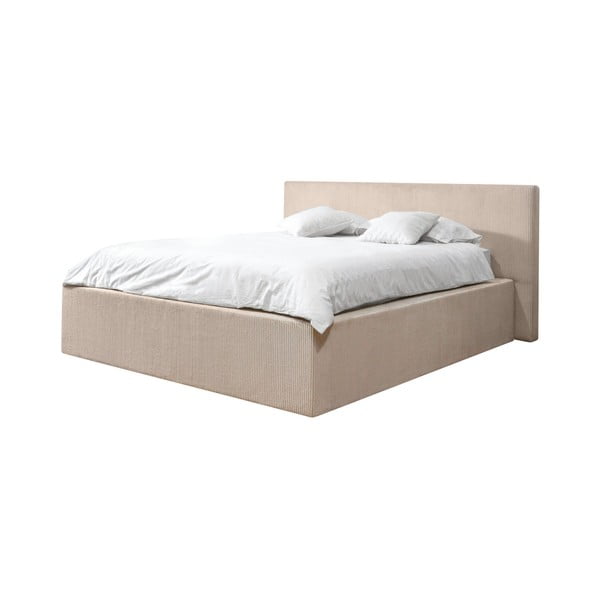 Бежово тапицирано двойно легло с място за съхранение с решетка 160x200 cm Nihad - Bobochic Paris