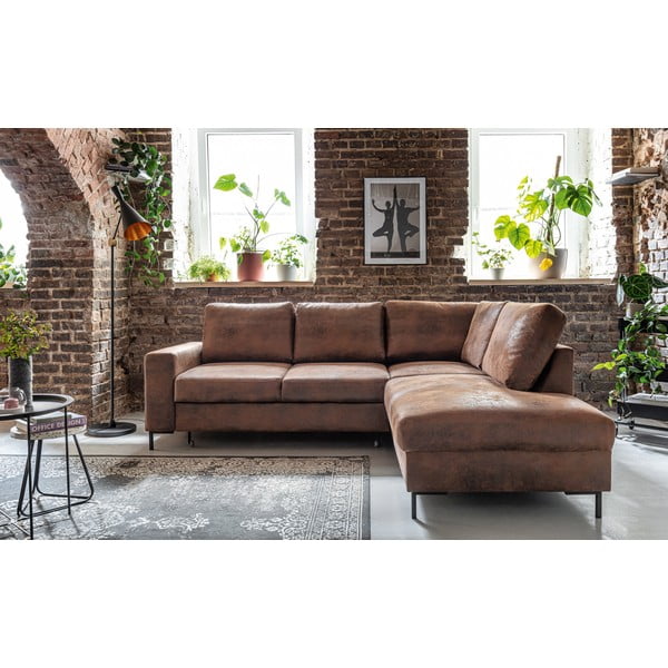 Кафяв разтегателен ъглов диван от изкуствена кожа (десен ъгъл) Lofty Lilly – Miuform-image-1