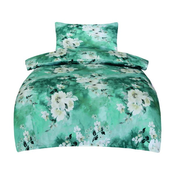 Зелено единично  спално бельо от памучен сатен 140x200 cm Fiona – My House