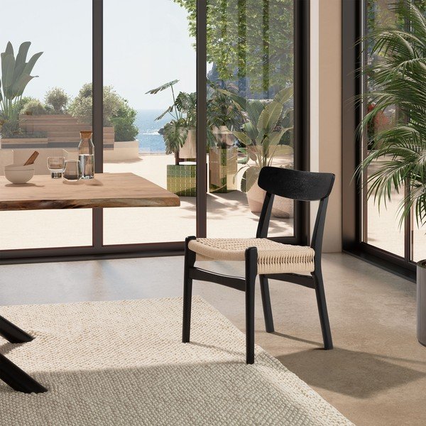 Черни трапезни столове в комплект 2 бр. от масивно каучуково дърво Biel – MOME-image-1