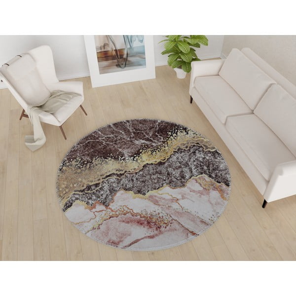 Миещ се кръгъл килим в кафяво-златисто ø 120 cm - Vitaus-image-1