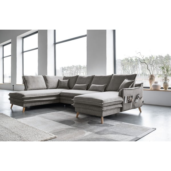 Сив разтегателен ъглов диван (ляв ъгъл/"U" форма) Charming Charlie – Miuform-image-3