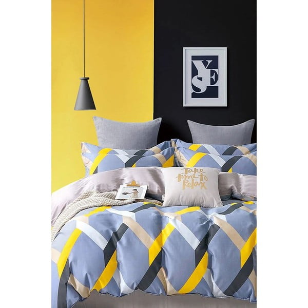 Жълто-син чаршаф за двойно легло/разширен чаршаф 200x220 cm - Mila Home