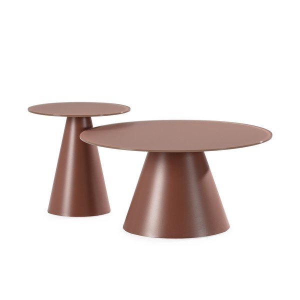 Кафяви кръгли масички за кафе в комплект 2 бр. със стъклен плот ø 80 cm Vida – MOME