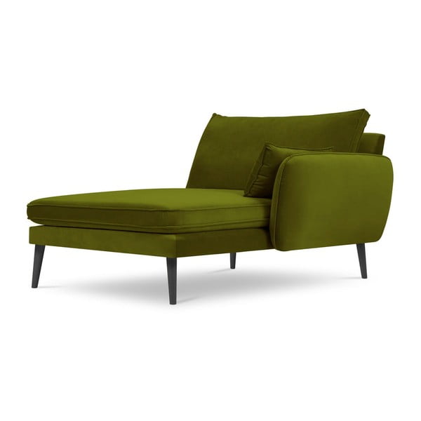 Зелено кадифено кресло за отдих с черни крака, десен ъгъл Lento - Kooko Home