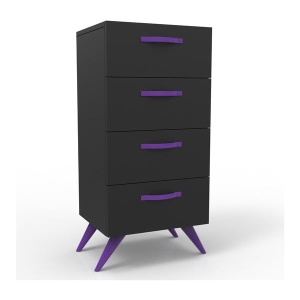 Černý noční stolek s fialovýma nohama Magenta Home Coulour Series, výška 95,9 cm