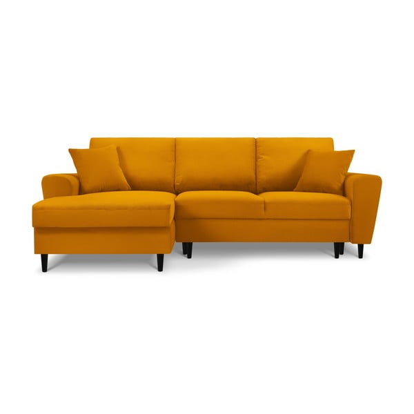 Разтегателен ъглов диван с място за съхранение от рипсено кадифе в цвят горчица (ляв ъгъл) Kyoto – Cosmopolitan Design