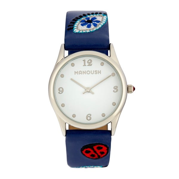 Dámské hodinky s modrým koženým páskem Manoush Ladybird
