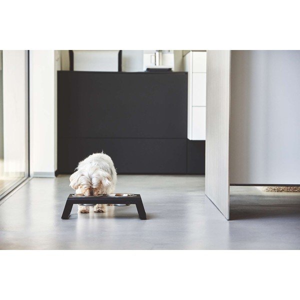 Метален комплект купички с основа за куче Desco Black M – MiaCara-image-1