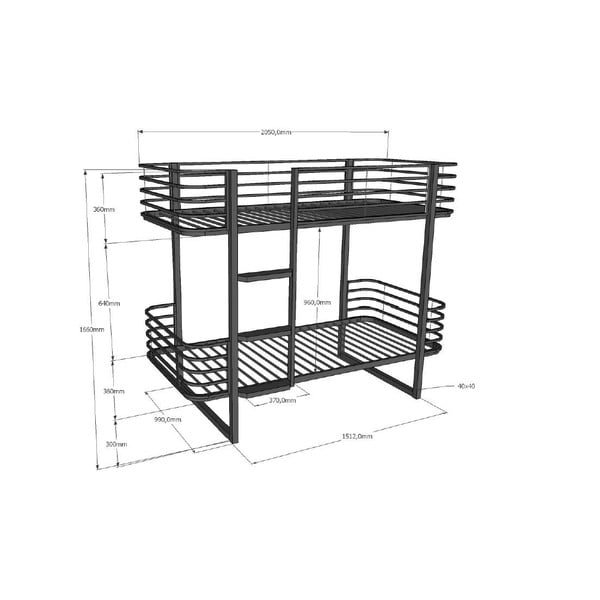 Черно метално двуетажно детско легло с включена подматрачна рамка 90x200 cm Oscar – Vipack-image-2