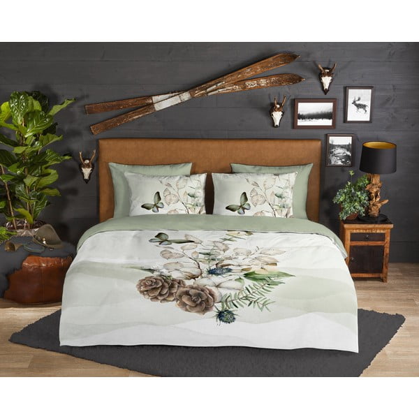 Зелено-кремаво единично удължено фланелено спално бельо 140x220 cm Marjan – Good Morning-image-1