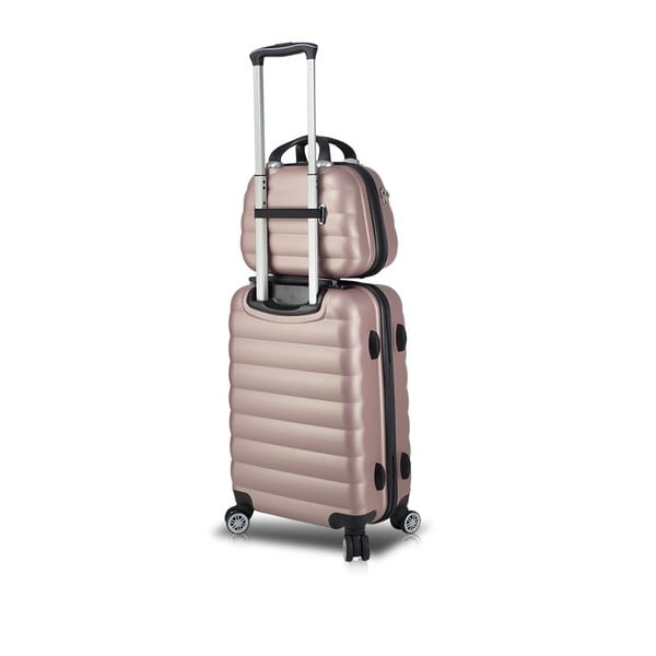 Комплект от розов пътнически куфар на колелца с USB порт и куфарче My Valice RESSNO MU & M - Myvalice