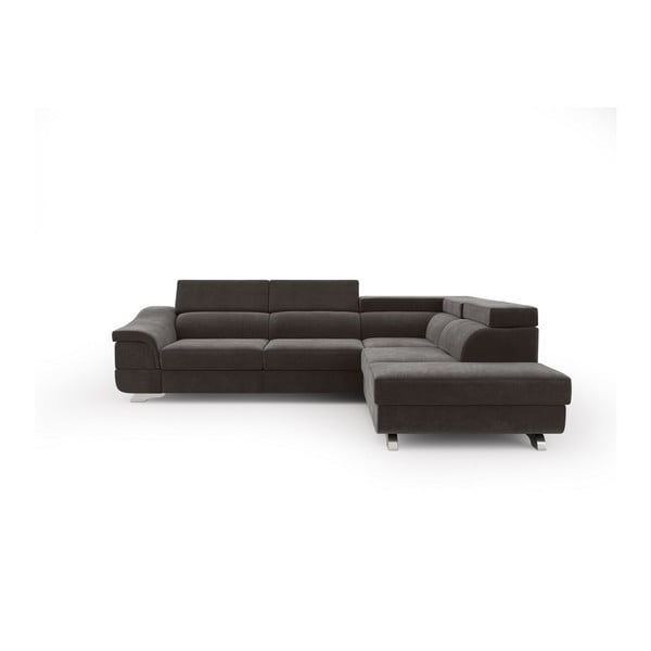Тъмнокафяв ъглов разтегателен диван с кадифена тапицерия Apollon, десен ъгъл - Windsor & Co Sofas