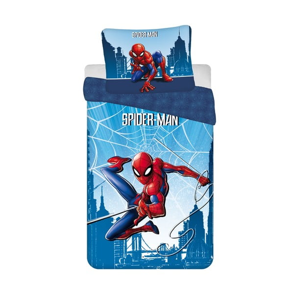 Синьо  единично  памучно детско спално бельо 140x200 cm Spider-man "Blue" – Jerry Fabrics