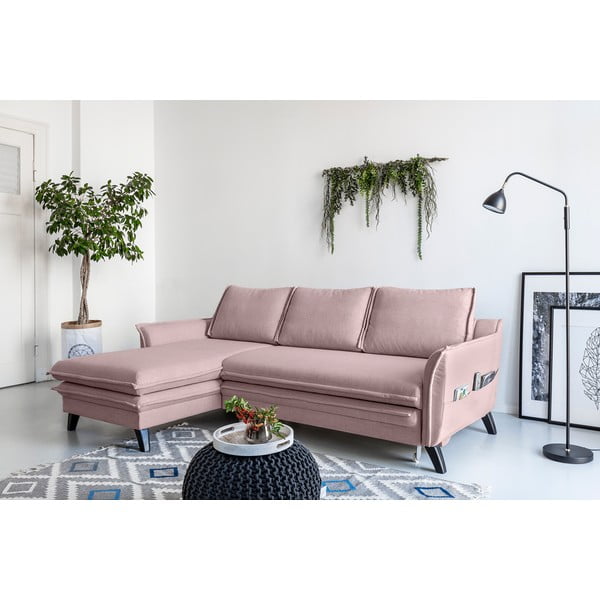 Прахово розов ъглов разтегателен диван, ляв ъгъл Charming Charlie - Miuform-image-3