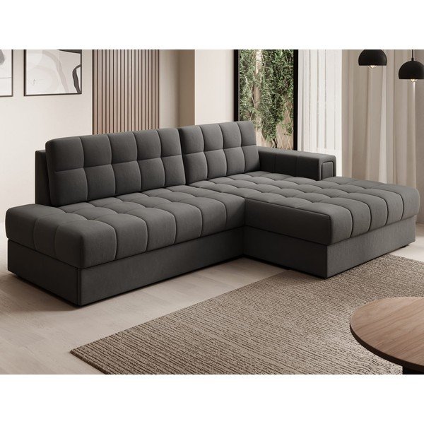 Кафяво-сив кадифен разтегателен ъглов диван (десен ъгъл) Blezalt – ELTAP-image-3