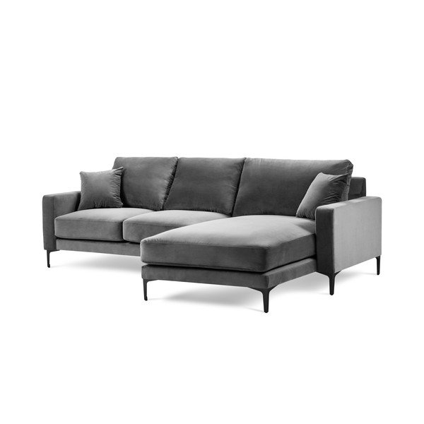 Ъглов диван от сиво кадифе , десен ъгъл Harmony - Kooko Home-image-2