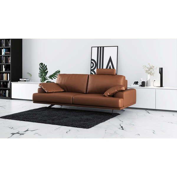 Коняк кафяв кожен диван 220 cm Prado - MESONICA-image-1