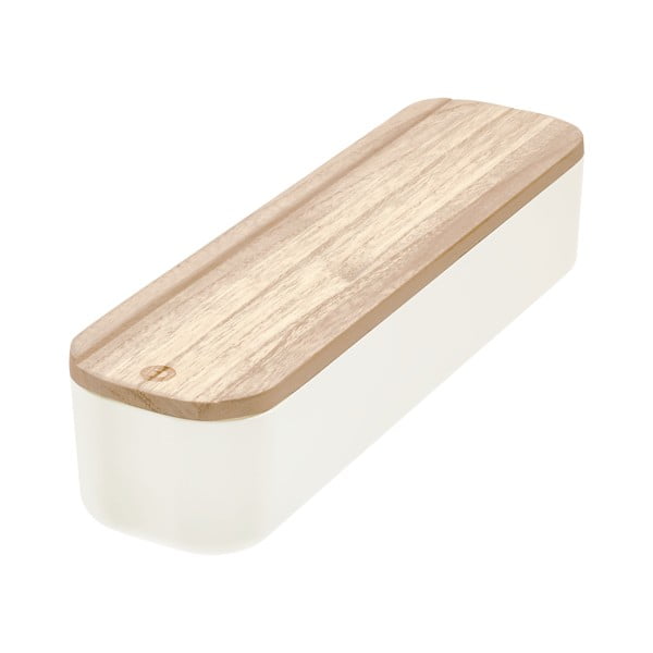 Бяла кутия за съхранение с капак, изработена от дърво от пауловния , 9 x 36,5 cm Eco - iDesign
