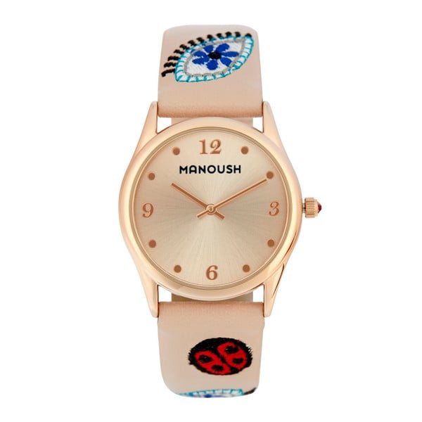 Dámské hodinky béžové barvy s koženým páskem Manoush Ladybird