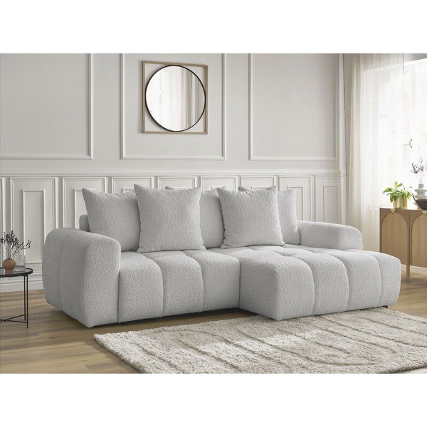 Светлосив  разтегателен ъглов диван с място за съхранение от букле (десен ъгъл) Roxelane – Bobochic Paris-image-3