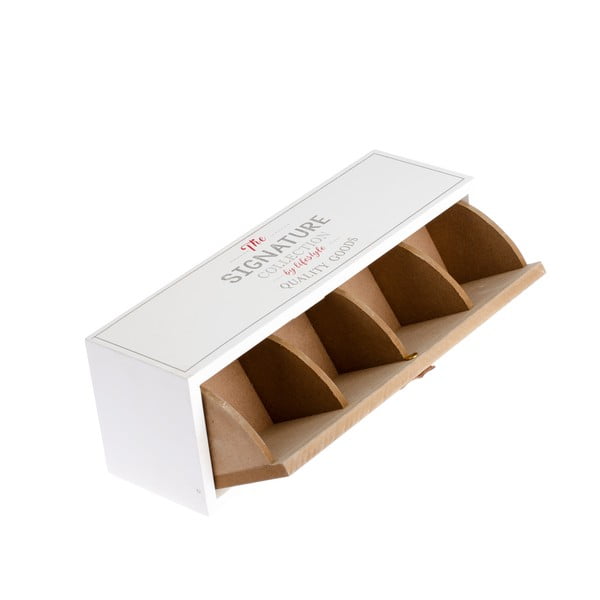 Бяла кутия за чай с девет подложки и три отделения, 30 x 10,5 cm - Dakls