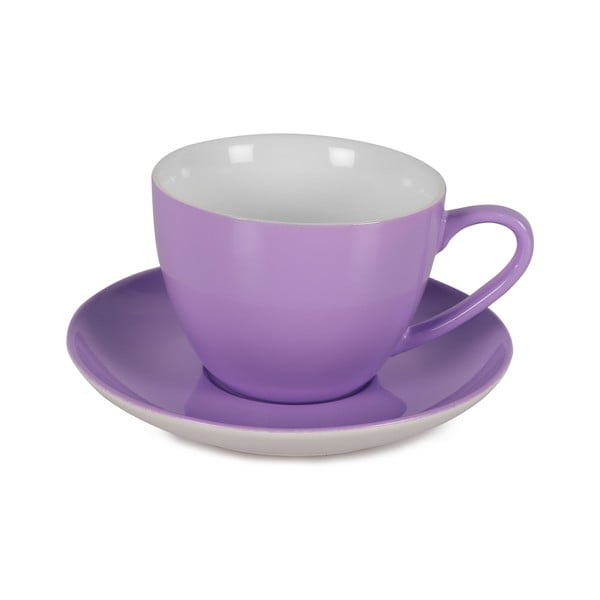 Комплект от 6 лилави порцеланови чаши и чинийки Efrasia, 200 ml - Noble Life