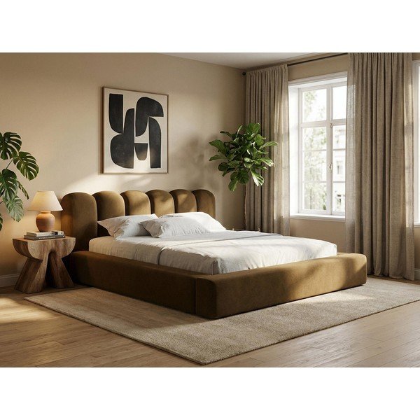 Синьо  двойно тапицирано легло с място за съхранение и включена подматрачна рамка 180x200 cm Mano – Makamii-image-1