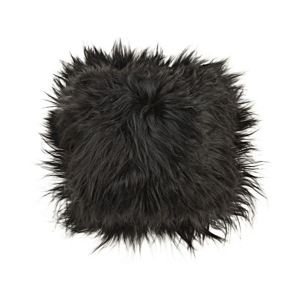 Černý kožešinový podsedák s dlouhým chlupem, 37 x 37 cm